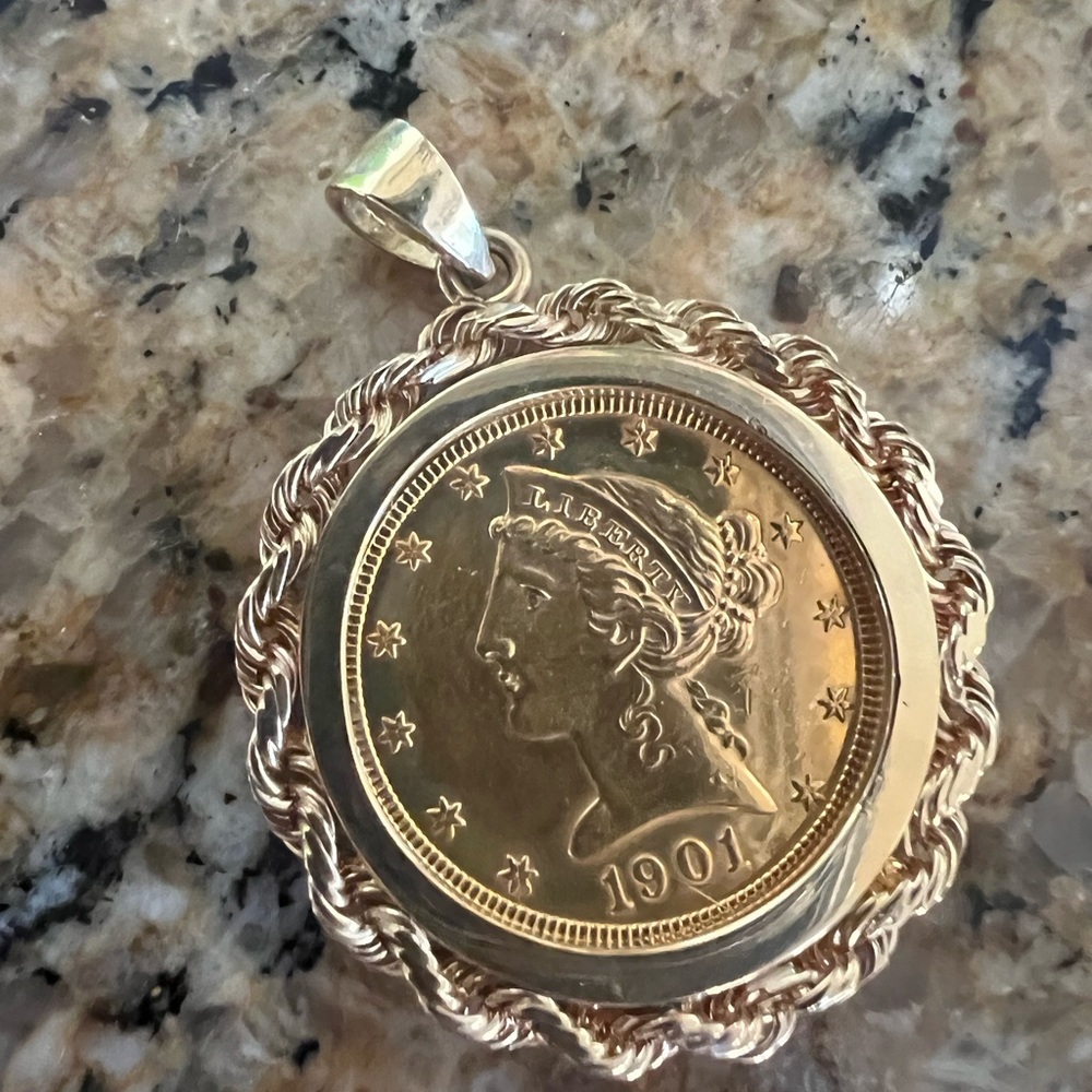 COPY - US  Susan B Anthony Dollar gold necklace 14K new - Picture 5 of 9
